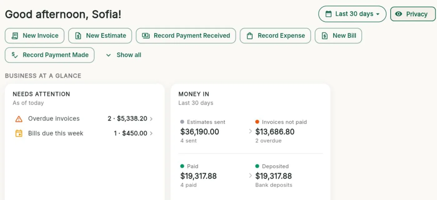 The Bee203 accounting dashboard: what needs attention and money in