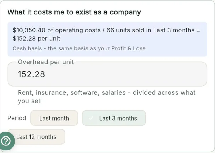 What it costs to exist as a company: operating costs divided by units sold
