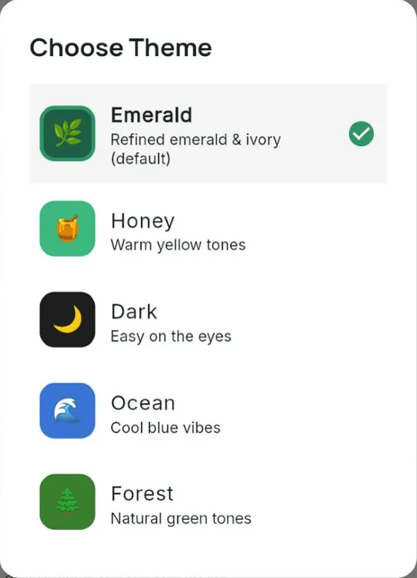Choosing an app theme in Settings