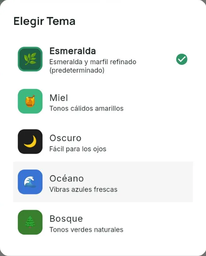 Elegir un tema para la app en Configuración