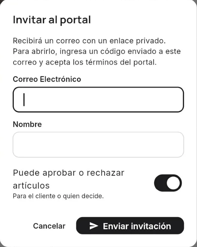 Invita a tu cliente al portal privado
