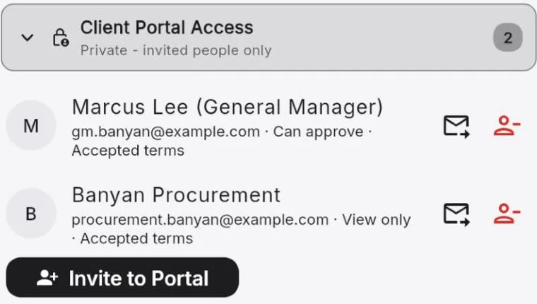 Client Portal Access: one approver, one view only