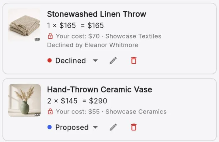 Declined and proposed items
