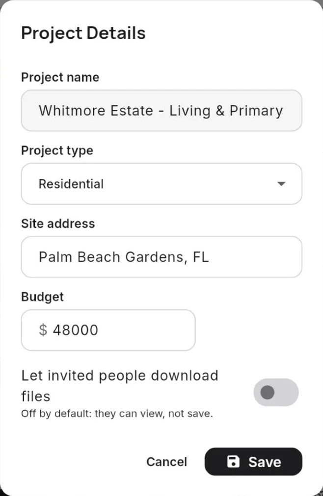 Project Details, with downloads off by default