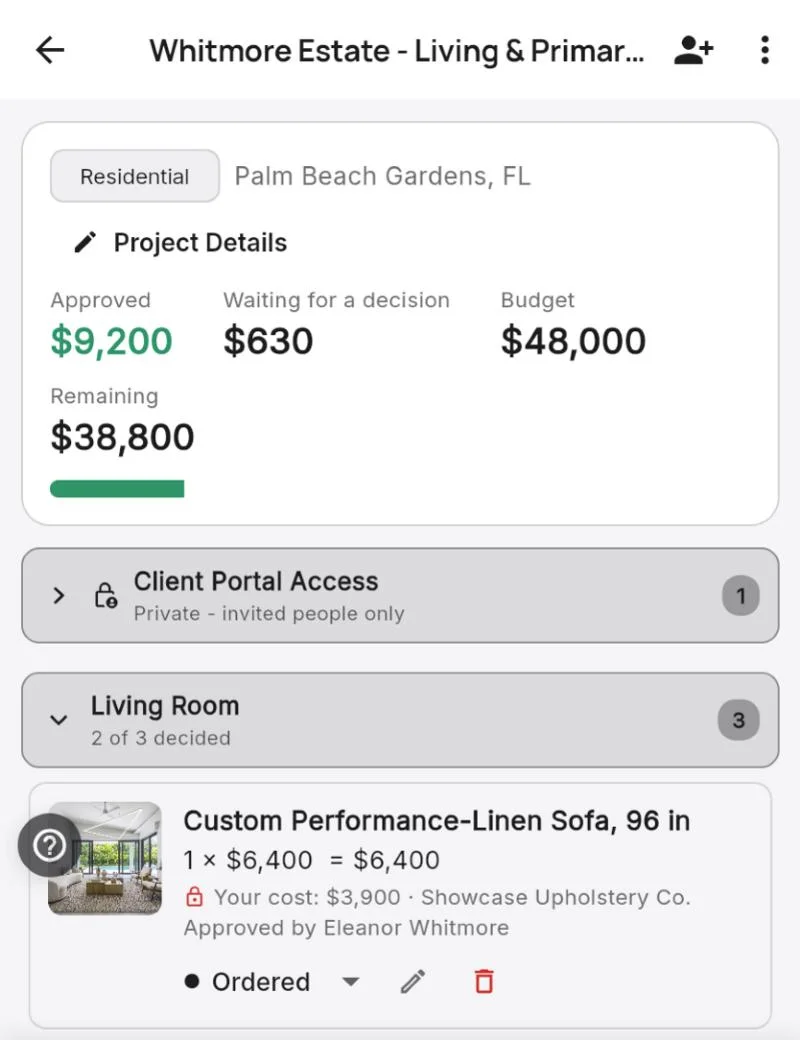 A project: type, address and the budget bar
